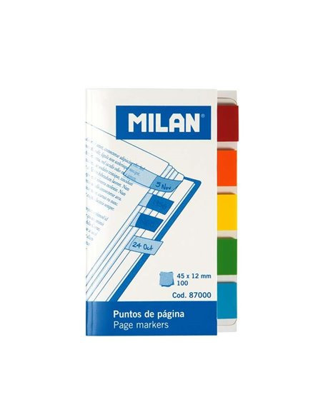Bloc de papier couleur Milan 100 points - Adhésif transparent - Plastique - Amovible - 45 mm x 12 mm - Couleurs assorties