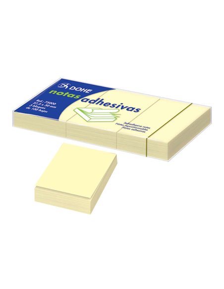 Dohe Pack de 3 Blocs de 100 Notes Repositionnables - Format 37,5x50mm - Papier 75gr - Idéal pour Bureau et École - Couleur Jaune