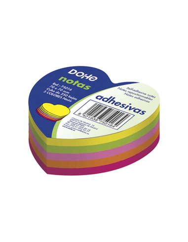 Cube Dohe de 250 notes cœur repositionnables - Format 70x70mm - Papier 75gr - Idéal pour le bureau et l'école - Couleurs fluo as