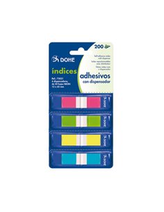 Lot de 4 mini-index adhésifs repositionnables Dohe, 50 unités chacun - Dimensions 12 x 45 mm - Distributeur 4 couleurs - Idéal p