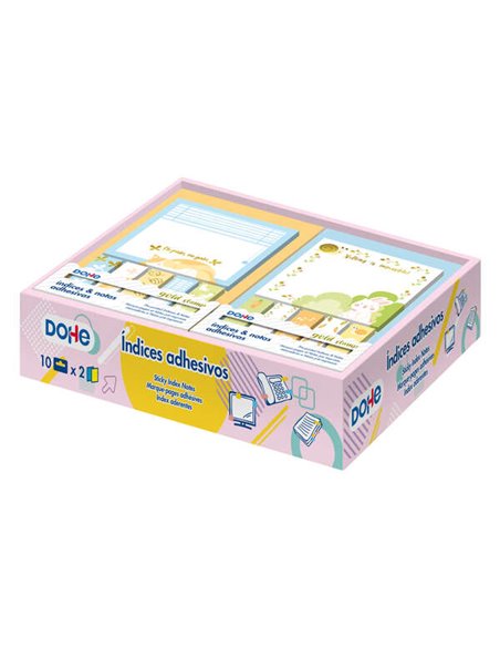 Boîte de présentation Dohe de 20 notes autocollantes et index - 70 x 70 mm et 12 x 45 mm - Motifs estampés or