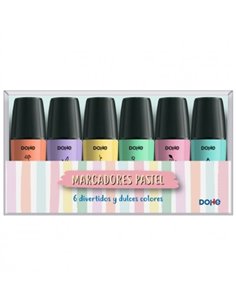 Lot de 6 mini marqueurs pastel fluorescents Dohe - Pointe biseautée avec trait de 1 à 5 mm - Couleurs assorties