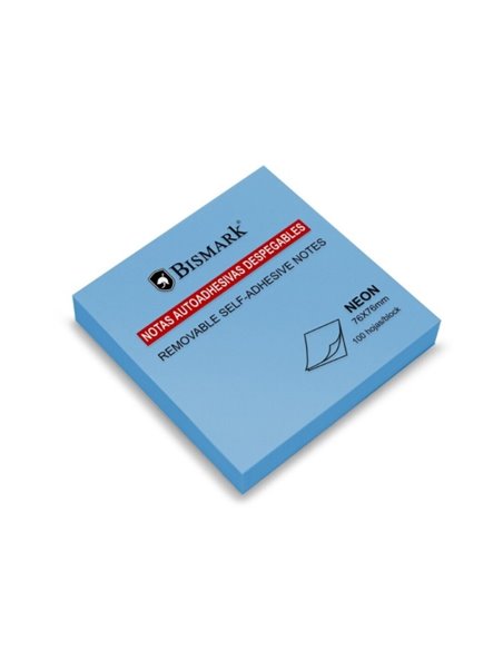 Bloc de 100 notes autocollantes Bismark 76 x 76 mm - Bleu fluo