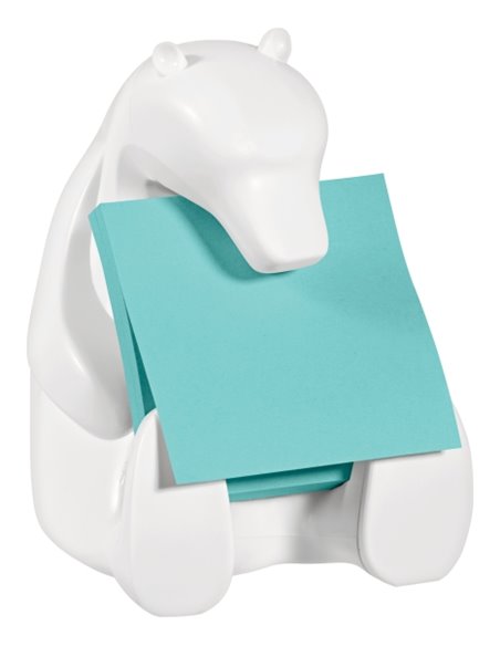 Distributeur Post-It Super Sticky avec 2 blocs de 45 notes Z - Forme ours - Forme carrée - 76 x 76 mm - Blanc