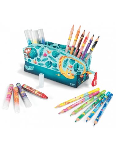 Trousse en tissu Maped Jungle Fever Babies avec 12 crayons de couleur Jumbo Jungle Fever (à partir de 2 ans) et 12 marqueurs de 