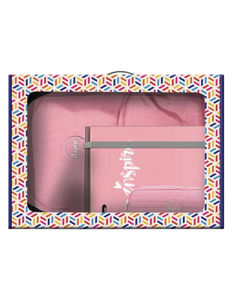 Sac à dos moyen Dohe Pastel Series + trousse double + classeur A4 4 anneaux avec recharge de 100 feuilles - Rose pastel
