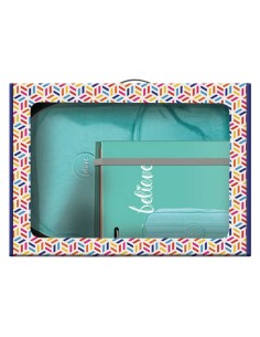 Sac à dos moyen Dohe Pastel Series + trousse double + classeur A4 4 anneaux avec recharge de 100 feuilles - Vert pastel