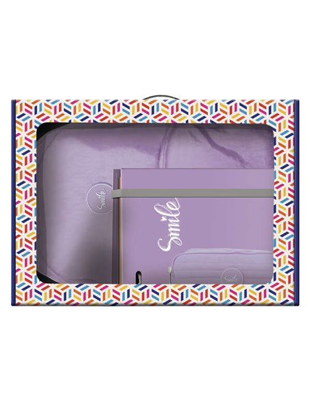 Sac à dos moyen Dohe Pastel Series + trousse double + classeur A4 4 anneaux avec recharge de 100 feuilles - Violet pastel