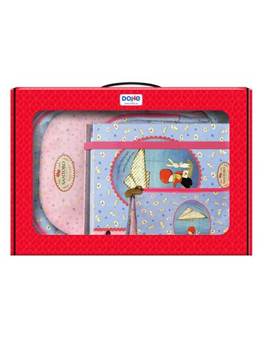 Pack Dohe Santoro Poppi Loves Messenger : grand sac à dos, trousse triple, classeur A4 à 4 anneaux avec recharge de 100 feuilles
