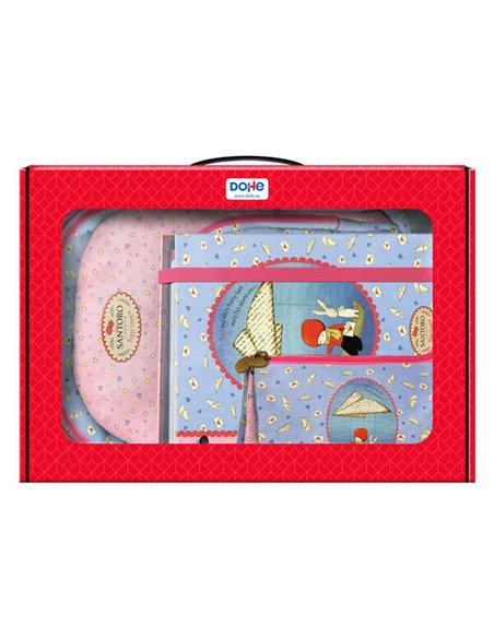 Pack Dohe Santoro Poppi Loves Messenger : grand sac à dos, trousse triple, classeur A4 à 4 anneaux avec recharge de 100 feuilles