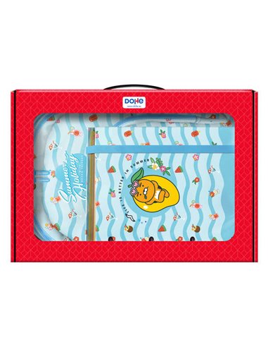 Pack vacances d'été Dohe Kakao Friends : grand sac à dos, trousse triple, classeur A4 à 4 anneaux avec recharge de 100 feuilles