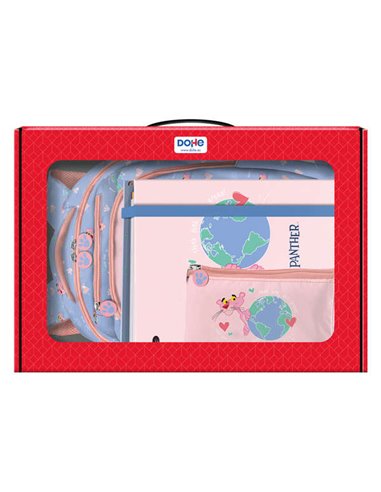 Sac à dos, classeur et trousse Dohe Panthère Rose - Mallette cadeau 365 x 515 x 105 mm - Remplacement de classeur A4 - Grand sac