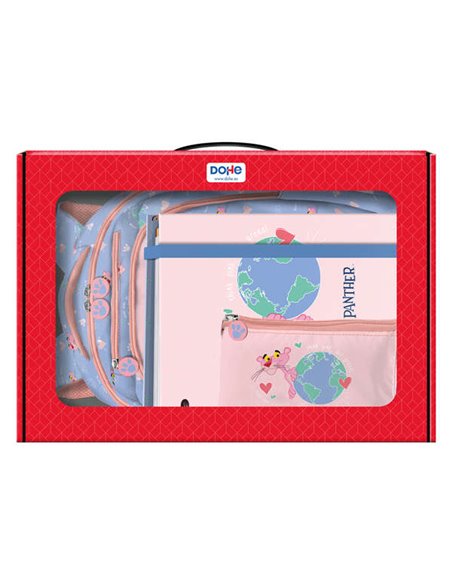 Sac à dos, classeur et trousse Dohe Panthère Rose - Mallette cadeau 365 x 515 x 105 mm - Remplacement de classeur A4 - Grand sac