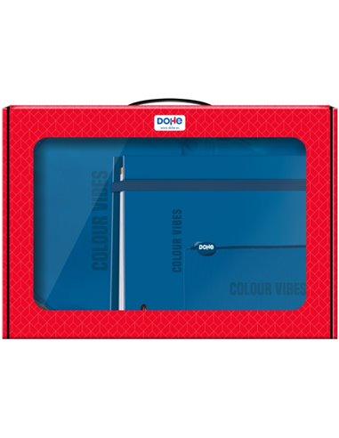 Sac à dos Dohe Colour Vibes + Recharge pour classeur A4 + Trousse triple – Mallette tout-en-un idéale pour offrir – Bleu
