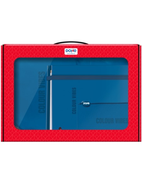 Sac à dos Dohe Colour Vibes + Recharge pour classeur A4 + Trousse triple – Mallette tout-en-un idéale pour offrir – Bleu