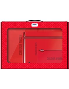 Sac à dos Dohe Colour Vibes + Recharge pour classeur A4 + Trousse triple – Mallette tout-en-un idéale comme cadeau – Rouge
