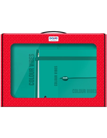 Sac à dos Dohe Colour Vibes + Recharge pour classeur A4 + Trousse triple – Mallette tout-en-un idéale pour offrir – Vert