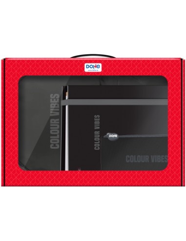 Sac à dos Dohe Colour Vibes + Recharge pour classeur A4 + Trousse triple – Mallette tout-en-un idéale comme cadeau – Noir