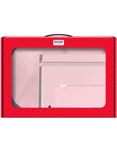 Sac à dos Dohe Serenity + Recharge pour classeur A4 + Trousse triple – Mallette tout-en-un idéale pour offrir – Rose