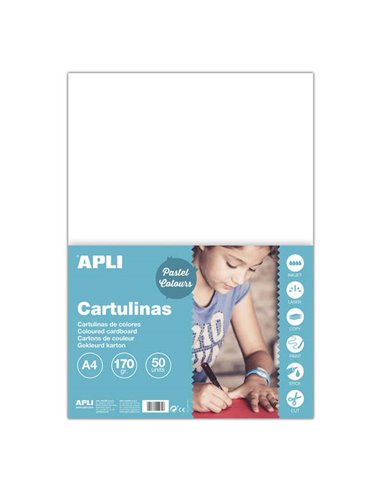 Lot de 50 feuilles cartonnées Apli A4 170 g - Sans acide - Convient à un usage scolaire - Blanc