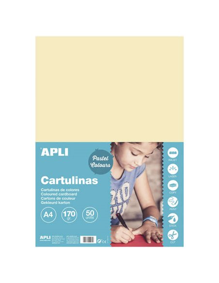 Lot de 50 feuilles Apli A4 170 g - Sans acide - Convient à un usage scolaire - Couleur ivoire
