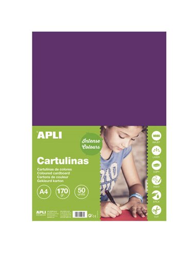 Papier cartonné violet Apli A4 170 g, 50 feuilles