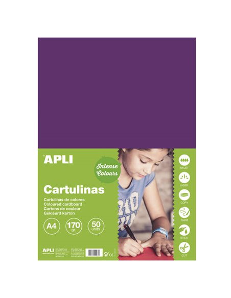 Papier cartonné violet Apli A4 170 g, 50 feuilles