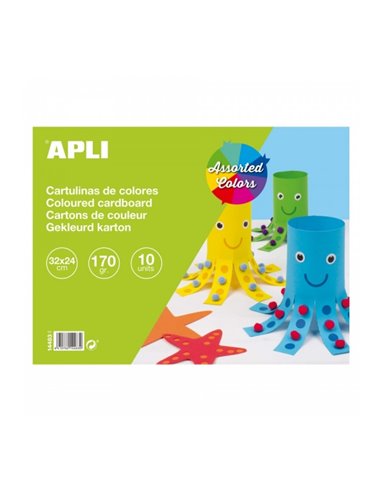Bloc de carton Apli 170 g/m² - 10 feuilles - Sans acide - Idéal pour les loisirs créatifs et scolaires - Couleurs assorties