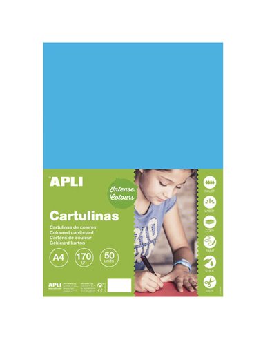 Papier cartonné Apli bleu moyen A4 170 g, 50 feuilles