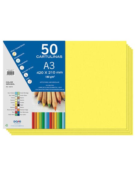 Papier cartonné Dohe A3 - 50 feuilles - 180 g - Idéal pour les travaux manuels et les projets scolaires