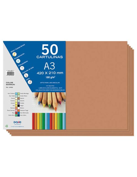 Paquet de 50 feuilles de papier cartonné Dohe A3 180 g - pH neutre - Sans chlore élémentaire - Couleur marron