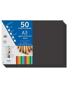 Lot de 50 feuilles de papier cartonné Dohe A3 180 g/m² - pH neutre - Sans chlore élémentaire - Noir