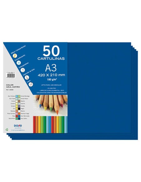 Lot de 50 feuilles de papier cartonné Dohe A3 180 g/m² - pH neutre - Sans chlore élémentaire - Bleu saphir