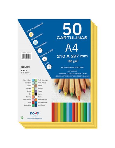 Lot de 50 feuilles de papier cartonné Dohe A4 180 g/m² - pH neutre - Sans chlore élémentaire - Couleur or