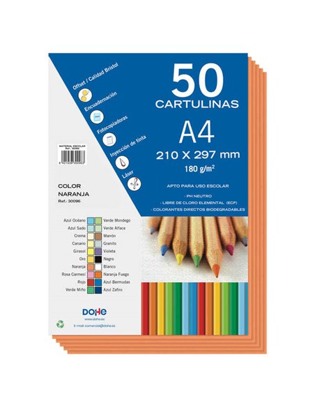 Lot de 50 feuilles cartonnées Dohe A4 180 g - pH neutre - Sans chlore élémentaire - Couleur orange