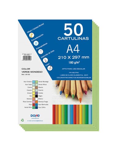 Papier cartonné coloré Dohe 180 g/m² - Format A4 - pH neutre - Sans chlore élémentaire - Biodégradable