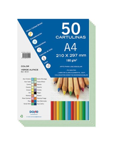 Papier cartonné coloré Dohe 180 g/m² - Format A4 - pH neutre - Sans chlore élémentaire - Colorants biodégradables