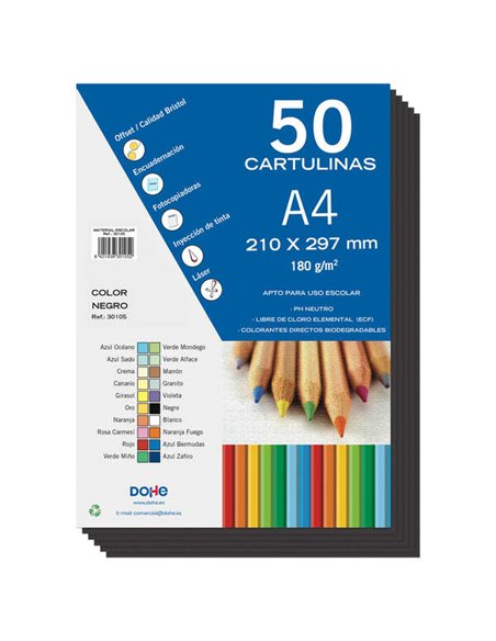 Papier cartonné coloré Dohe 180 g/m² - Format A4 - pH neutre - Sans chlore élémentaire - Colorants biodégradables