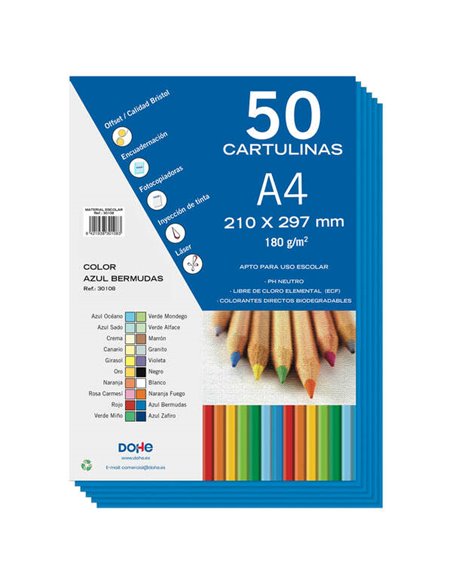 Papier cartonné coloré Dohe 180 g/m² - Format A4 - pH neutre - Sans chlore élémentaire - Colorants biodégradables