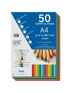 Lot de 50 feuilles de papier cartonné Dohe A4 180 g/m² - pH neutre - Sans chlore élémentaire - Couleurs intenses assorties