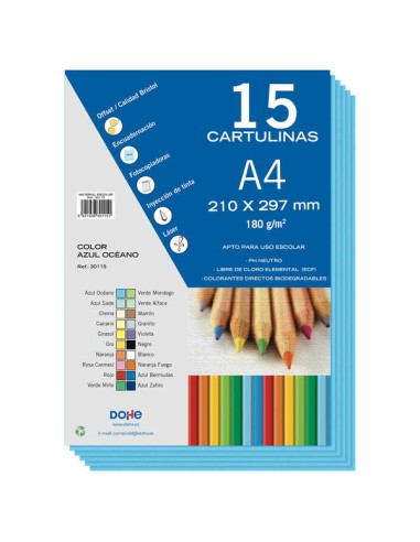 Lot de 15 feuilles de papier cartonné Dohe A4 180 g/m² - pH neutre - Sans chlore élémentaire - Bleu océan