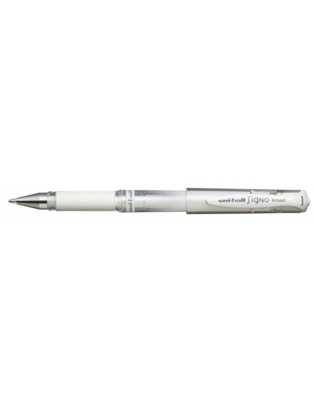 Stylo roller Uni-ball Signo Broad UM-153 à encre gel - Pointe 1 mm - Pointe plume - Grip caoutchouc - Blanc