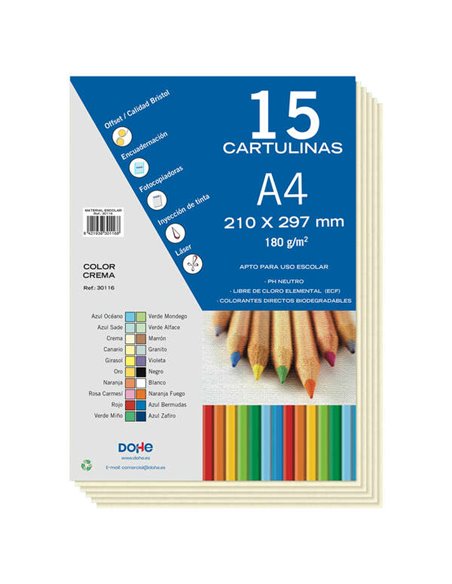 Lot de 15 feuilles cartonnées Dohe A4 180 g - pH neutre - Sans chlore élémentaire - Couleur crème