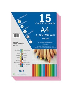 Lot de 15 feuilles cartonnées Dohe A4 180 g - pH neutre - Sans chlore élémentaire - Couleur rose