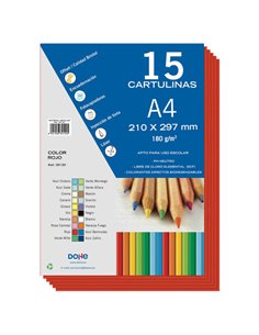Papier cartonné Dohe A4 - 15 feuilles - 180 g - Couleurs assorties