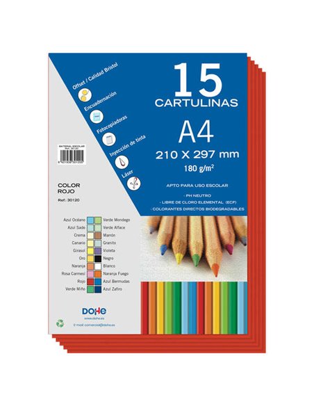 Papier cartonné Dohe A4 - 15 feuilles - 180 g - Couleurs assorties