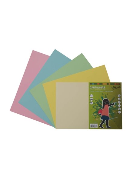 Paquet de 50 feuilles de papier cartonné Fabrisa 180 g/m² - Format A3 - Couleurs pastel assorties