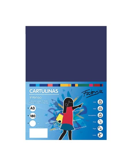 Lot de 25 feuilles de papier cartonné Fabrisa 180 g/m² - Format A3 - Bleu foncé