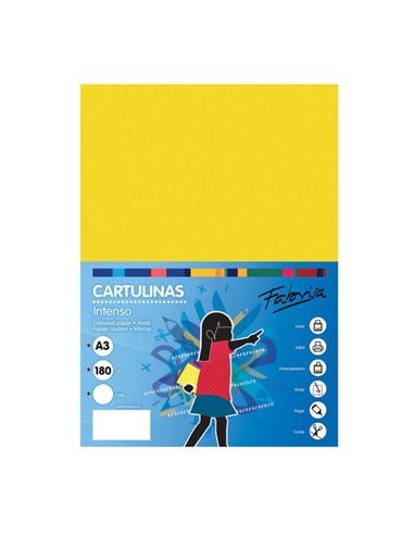 Lot de 25 feuilles de papier cartonné Fabrisa 180 g/m² - Format A3 - Jaune vif