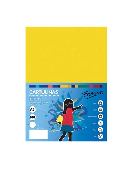 Lot de 25 feuilles de papier cartonné Fabrisa 180 g/m² - Format A3 - Jaune vif